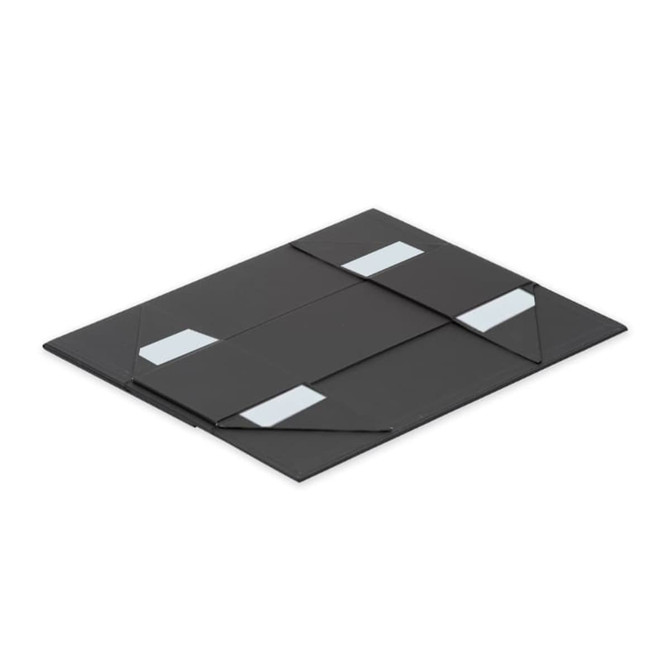 A black foldable magnetic wine box designed to hold a single bottle. Features a simple, sleek design with a logo.