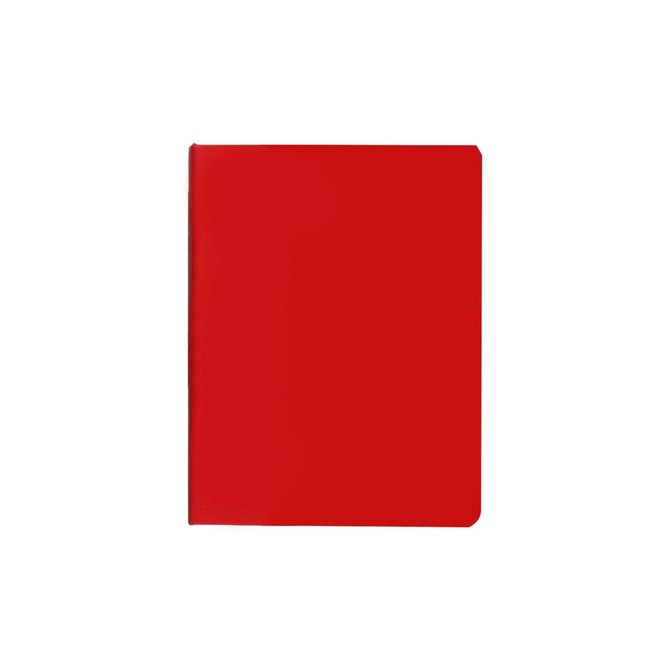 A red PU sticky notes memo holder with a smooth surface, ideal for office organisation. Includes a logo on the front.