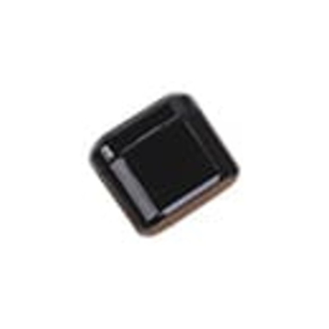A black luxury cube-shaped wireless earbud case with a glossy finish and a logo on the front.