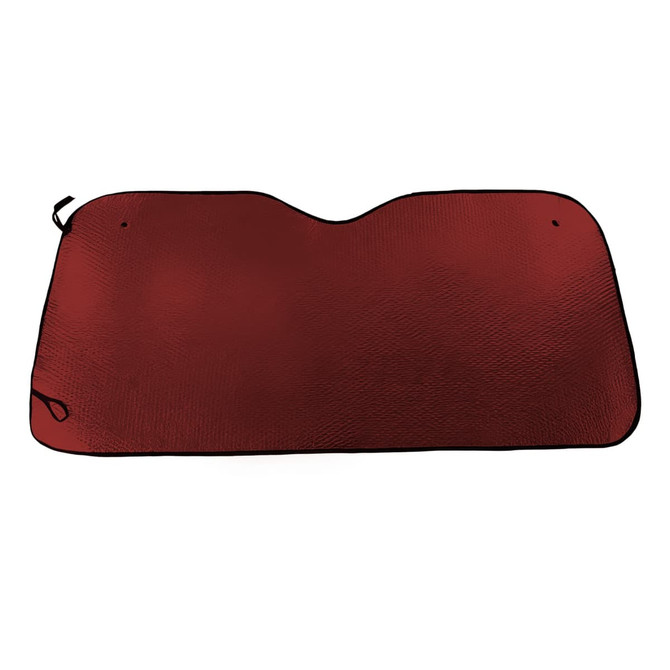 A red bubble aluminium car sunshade with a black trim, featuring eyelets for secure attachment.