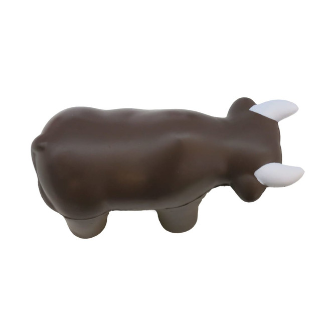 A brown bull-shaped stress reliever with white horns, featuring a smooth texture and a rounded design.