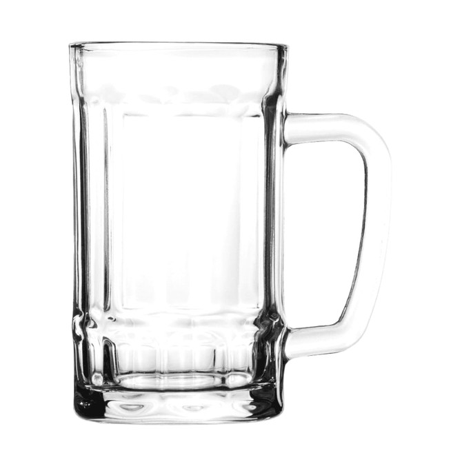A clear, 400ml Bavarian beer glass featuring a sturdy handle and a classic design, perfect for enjoying beverages.