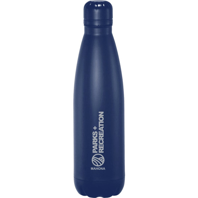 A drink bottle in navy blue, featuring a sleek design and a logo on the front. Capacity of 760ml.