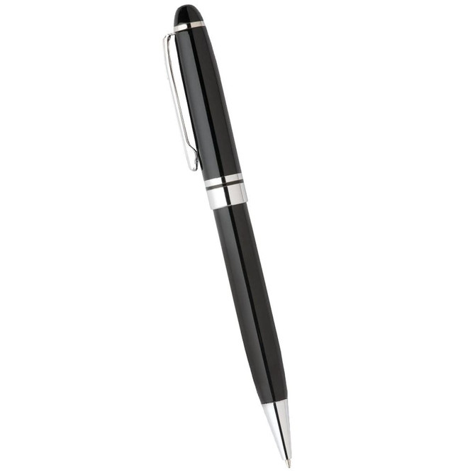 A black Bristol Twist ballpoint pen with silver accents, featuring a clip and a sleek design.