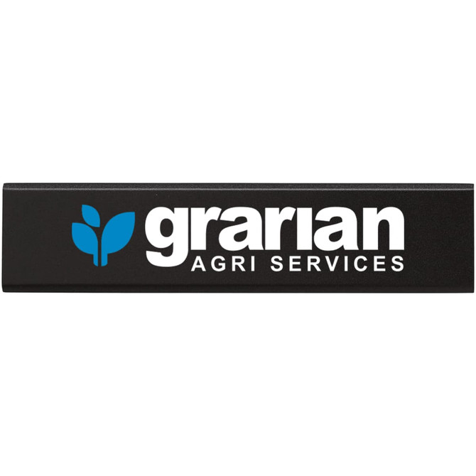 A black promotional item with a logo featuring blue and white elements, labelled "grarian AGRI SERVICES."