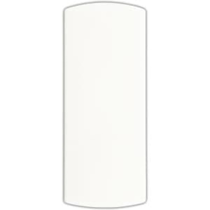 A white bandage dispenser with a curved top and a simple design. It features a branding logo.