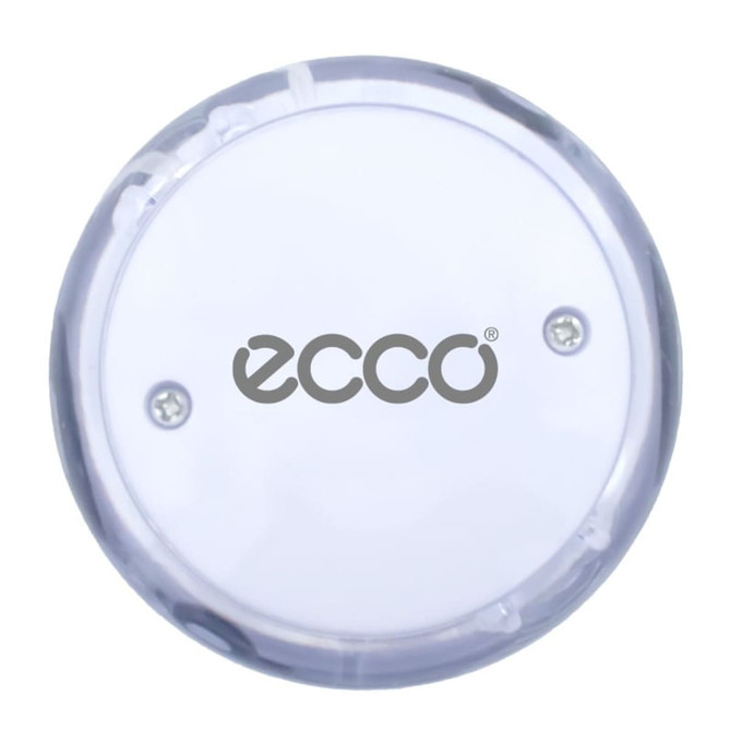 A transparent LED yo-yo with a circular shape and a logo on its surface. The design features a purple tint.