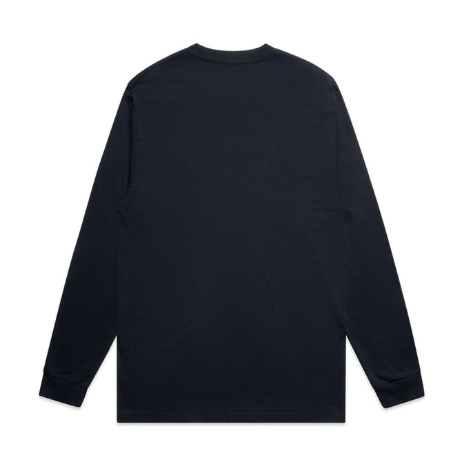 A black long-sleeve t-shirt featuring a plain back design and a brand logo.