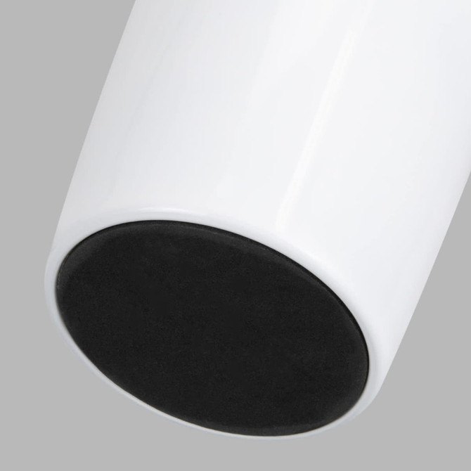 A double wall cup in white with a black base, featuring a smooth design and a logo.