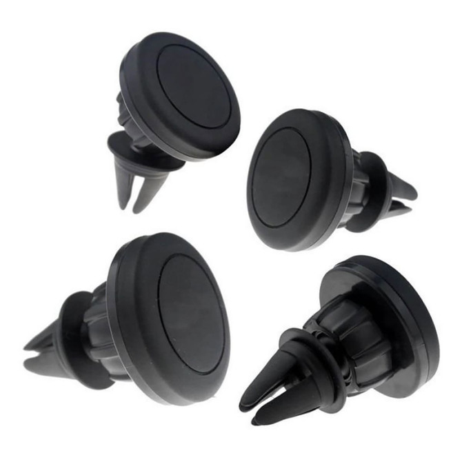 A set of four black car mobile holders designed to clip into air vents, featuring a simple, minimalist design.