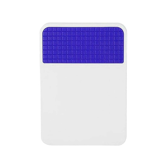 A white fridge magnet clip with a textured purple top section and a smooth white bottom. It has a logo on it.
