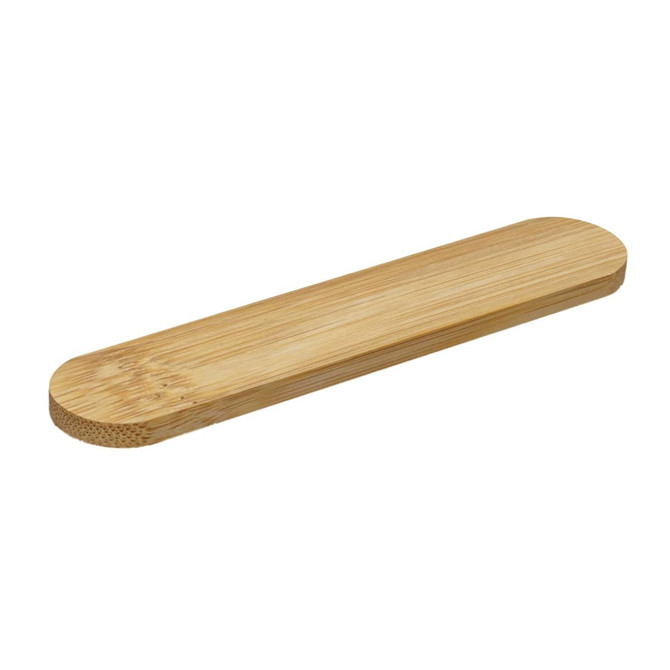 A bamboo nail file in a natural wood finish, featuring a smooth, elongated shape with rounded edges.