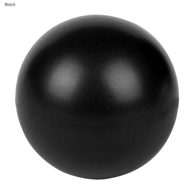 A black stress ball with a smooth, matte surface. The ball is round and features a simple design without branding.