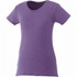 A purple women's short sleeve tee with a round neckline and a fitted design. It features a logo on the front.