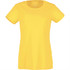 A yellow women's short sleeve tee with a fitted silhouette and a logo on the label.