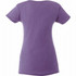 A purple women's short sleeve tee with a simple design and a logo on the back.