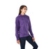 A women's hoodie in a rich purple colour, featuring a front pocket and a hood. The design includes branding.