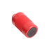 A red stainless steel travel coffee mug with a textured grip and a logo on the base.