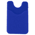 A blue smart wallet designed to hold cards and features a textured surface and a logo.