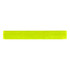 A reflective slap wristband in bright yellow featuring a textured surface and a logo.