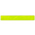 A reflective slap wristband in bright yellow, featuring a smooth, flexible design and a logo.