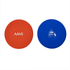 A red and blue silicone frisbee featuring a logo on one side, designed for fun and games.