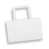 A white small flat handle paper bag with a landscape orientation, featuring plain design and handles.