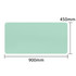 A mint green PU leather desk mat featuring rounded corners, with dimensions of 900mm by 450mm. It has a logo.