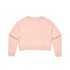 A light pink cropped jumper with long sleeves and a simple design. It features a logo on the garment.