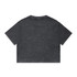 A dark stone wash heavy crop tee with short sleeves and a casual fit, featuring a branding logo.