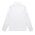A white turtle neck jumper with long sleeves, featuring a high collar and a simple design. It has a logo on the back.
