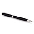 A metal ballpoint pen in matte black with silver accents and a clip, featuring a sleek design.