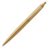 A gold ballpoint pen with a sleek design and an engraved arrow logo on the barrel.