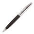 A metal ballpoint pen with a black grip and silver accents. The pen features a logo.
