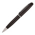 A metal ballpoint pen in black with a silver clip and trim, featuring a branded logo.