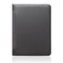 A black A4 executive zipper folder with a textured surface and contrasting stitching, featuring a side pocket and branding.