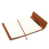 A leather-look A5 notebook journal with a magnetic closure, featuring lined pages and a pen. The colour is a warm brown.