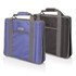 A set of two carry bags in blue and black, featuring handles and front pockets, with a logo on each bag.