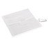 A white towel measuring 30 x 60cm, folded and secured with a carabiner clip. It features a logo.