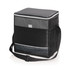 A cooler bag in black and grey, featuring a zippered top and a removable shoulder strap for easy carrying.