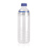 A drink bottle made of clear Tritan plastic, featuring a blue screw-on lid and a simple design.