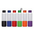 A drink bottle collection featuring six transparent 600ml bottles with coloured bases in black, blue, red, green, orange, and purple.