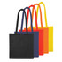 A set of non-woven bags in black, navy, orange, red, and yellow, featuring long handles and no gusset.