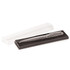 A pen case with a clear coloured insert containing a sleek silver pen on a black base.