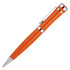 An orange metal ballpoint pen with silver accents and a clip, featuring a sleek design.