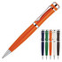 A ballpoint pen in vibrant orange, featuring a polished silver clip and a selection of additional colours displayed beside it.