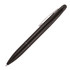 A black metal pen featuring a ballpoint and stylus tip, with a silver clip and a subtle logo.