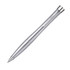 A silver pen with a brushed stainless steel finish and a smooth barrel design. It features a branded logo.
