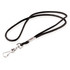 A black lanyard cord, 4mm thick, featuring a silver clip for attachment. Also includes a branding logo.
