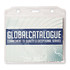 A clear PVC card holder featuring a blue and white insert with a logo and text. The holder includes two punch holes.